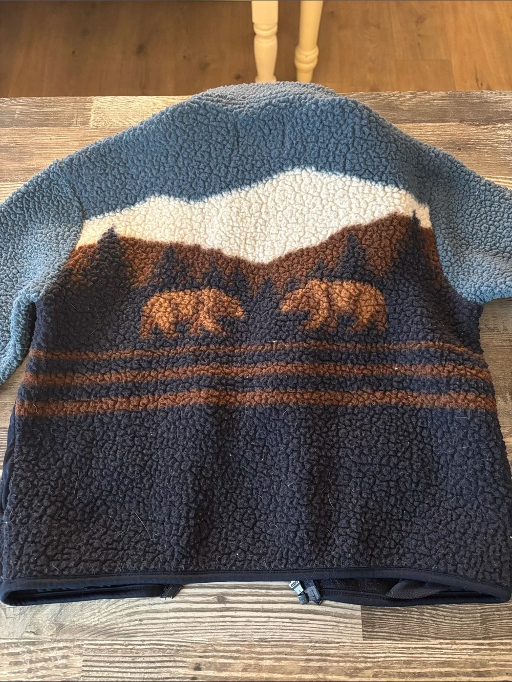 Old Navy Kids Blue & Brown Sherpa Zip Jacket with Bear Design
